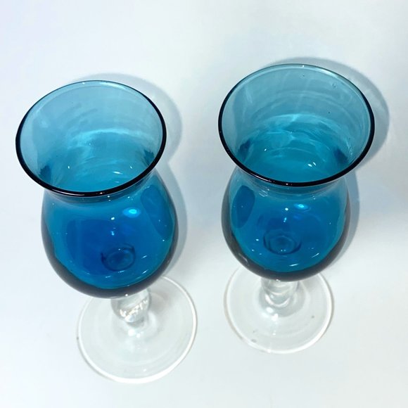 Vintage 2 Liquor Footed Glasses Blue and Clear *read* - Picture 3 of 6